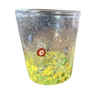 Millefiori Murano‎ Style Low Ball Barware Drinking Glass Hand Blown Bubble VTG